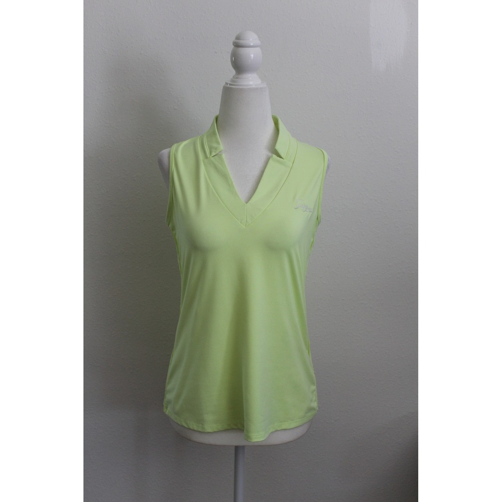 Lucky in Love Womens Lime Green Sleeveless V-Neck Golf Tennis‎ Polo Shirt Size M